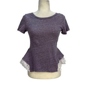 Free People Tulip Lace Trim Peplum Tee Purple Bohemian Small
